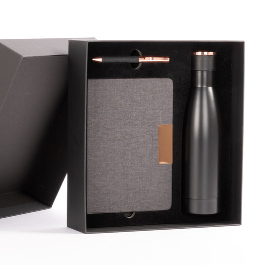 SET DE REGALO NEGRO Y COBRE